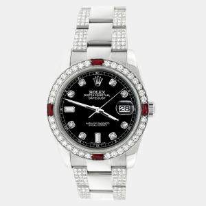 Rolex Custom Black 4.5CT Diamond Stainless Steel Datejust 116200 Automatic Men's Wristwatch 36 mm