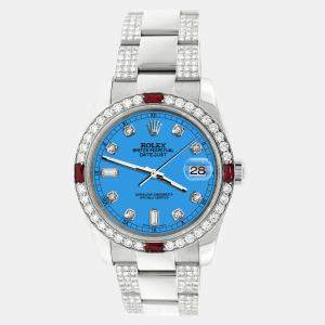 Rolex Custom Blue 4.5CT Diamond Stainless Steel Datejust 116200 Automatic Men's Wristwatch 36 mm