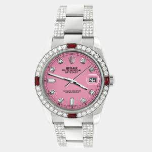 Rolex Custom Pink 4.5CT Diamond Stainless Steel Datejust 116200 Automatic Men's Wristwatch 36 mm