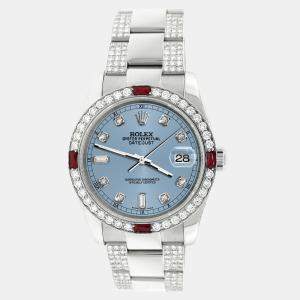 Rolex Custom Ice Blue 4.5CT Diamond Stainless Steel Datejust 116200 Automatic Men's Wristwatch 36 mm