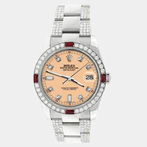 Rolex Custom Mustard 4.5CT Diamond Stainless Steel Datejust 116200 Automatic Men's Wristwatch 36 mm