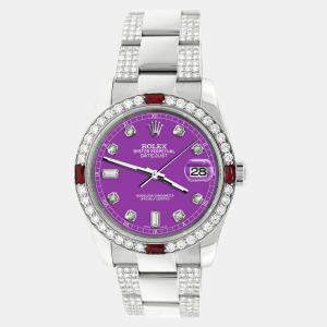 Rolex Custom Sangria  4.5CT Diamond Stainless Steel Datejust 116200 Automatic Men's Wristwatch 36 mm