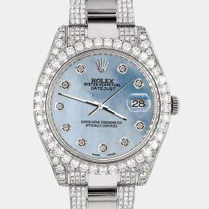 Rolex Custom Sky Blue MOP 10.3ct Diamond Stainless Steel Datejust II 116300 Automatic Men's Wristwatch 41 mm