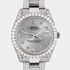 Rolex Custom Silver 10.3ct Diamond Stainless Steel Datejust II 116300 Automatic Men's Wristwatch 41 mm