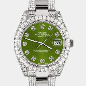 Rolex Custom Royal Green 10.3ct Diamond Stainless Steel Datejust II 116300 Automatic Men's Wristwatch 41 mm