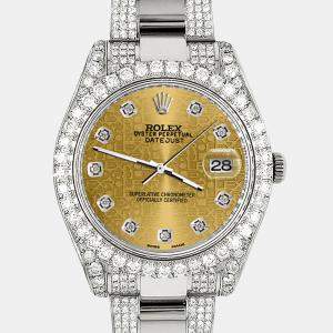 Rolex Custom Champagne 10.3ct Diamond Stainless Steel Datejust II 116300 Automatic Men's Wristwatch 41 mm