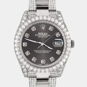 Rolex Custom Rhodium Grey 10.3ct Diamond Stainless Steel Datejust II 116300 Automatic Men's Wristwatch 41 mm