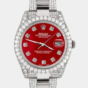 Rolex Custom Red MOP 10.3ct Diamond Stainless Steel Datejust II 116300 Automatic Men's Wristwatch 41 mm
