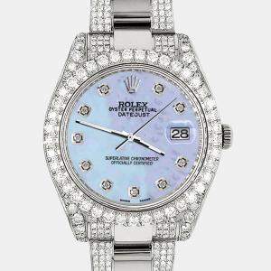 Rolex Custom Purple MOP 10.3ct Diamond Stainless Steel Datejust II 116300 Automatic Men's Wristwatch 41 mm