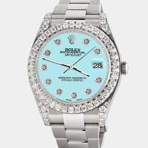 Rolex Custom Aqua Blue 4.5ct Diamond Stainless Steel Datejust II 116300 Automatic Men's Wristwatch 41 mm
