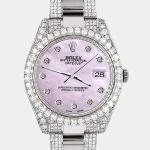 Rolex Custom Pink 4.5ct Diamond Stainless Steel Datejust II 116300 Automatic Men's Wristwatch 41 mm