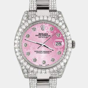 Rolex Custom Pink 4.5ct Diamond Stainless Steel Datejust II 116300 Automatic Men's Wristwatch 41 mm