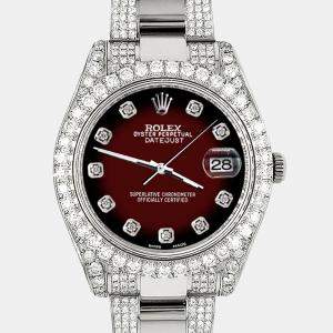 Rolex Custom Maroon Vignette 4.5ct Diamond Stainless Steel Datejust II 116300 Automatic Men's Wristwatch 41 mm