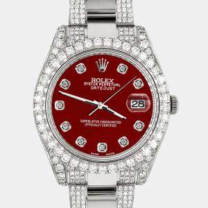 Rolex Custom Imperial Red 4.5ct Diamond Stainless Steel Datejust II 116300 Automatic Men's Wristwatch 41 mm