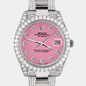Rolex Custom Pink 4.5ct Diamond Stainless Steel Datejust II 116300 Automatic Men's Wristwatch 41 mm