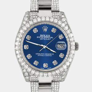Rolex Custom Cobalt Blue 4.5ct Diamond Stainless Steel Datejust II 116300 Automatic Men's Wristwatch 41 mm