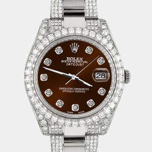 Rolex Custom Chocolate 4.5ct Diamond Stainless Steel Datejust II 116300 Automatic Men's Wristwatch 41 mm