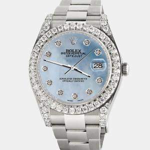 Rolex Custom Sky Blue MOP 4.5ct Diamond Stainless Steel Datejust II 116300 Automatic Men's Wristwatch 41 mm