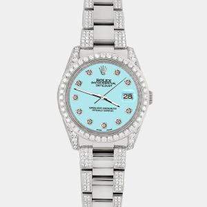 Rolex Custom Aqua Blue 5.9CT Diamond Stainless Steel Datejust 116200 Automatic Men's Wristwatch 36 mm