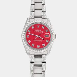 Rolex Custom Scarlet Red 5.9CT Diamond Stainless Steel Datejust 116200 Automatic Men's Wristwatch 36 mm
