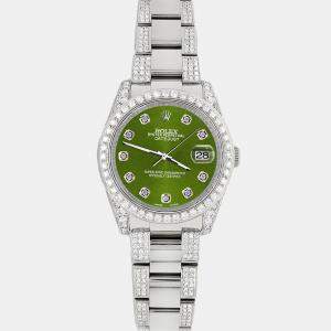 Rolex Custom Royal Green 5.9CT Diamond Stainless Steel Datejust 116200 Automatic Men's Wristwatch 36 mm
