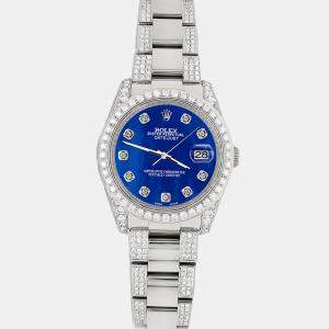 Rolex Custom Royal Blue MOP 5.9CT Diamond Stainless Steel Datejust 116200 Automatic Men's Wristwatch 36 mm