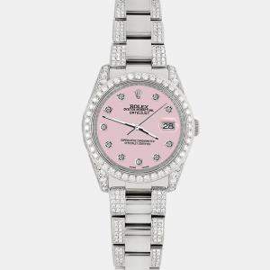 Rolex Custom Orchid Pink 5.9CT Diamond Stainless Steel Datejust 116200 Automatic Men's Wristwatch 36 mm