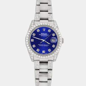 Rolex Custom Navy Blue 5.9CT Diamond Stainless Steel Datejust 116200 Automatic Men's Wristwatch 36 mm
