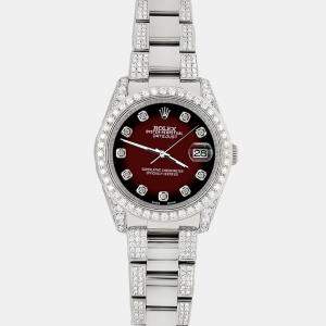Rolex Custom Maroon Vignette 5.9CT Diamond Stainless Steel Datejust 116200 Automatic Men's Wristwatch 36 mm