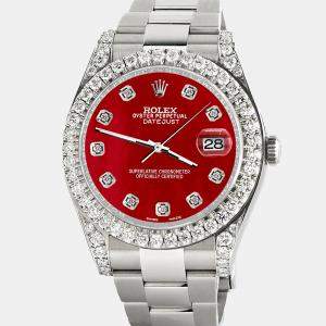 Rolex Custom Red MOP 4.5ct Diamond Stainless Steel Datejust II 116300 Automatic Men's Wristwatch 41 mm