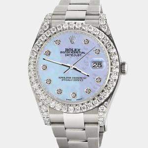 Rolex Custom Purple MOP 4.5ct Diamond Stainless Steel Datejust II 116300 Automatic Men's Wristwatch 41 mm