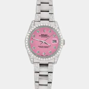 Rolex Custom Pink 5.9CT Diamond Stainless Steel Datejust 116200 Automatic Men's Wristwatch 36 mm