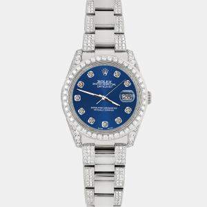 Rolex Custom Cobalt Blue 5.9CT Diamond Stainless Steel Datejust 116200 Automatic Men's Wristwatch 36 mm