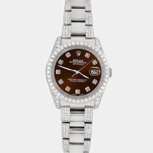 Rolex Custom Chocolate 5.9CT Diamond Stainless Steel Datejust 116200 Automatic Men's Wristwatch 36 mm