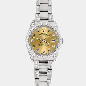 Rolex Custom Champagne 5.9CT Diamond Stainless Steel Datejust 116200 Automatic Men's Wristwatch 36 mm