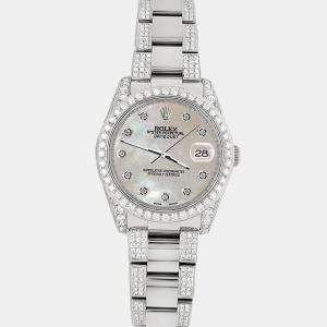 Rolex Custom Champagne MOP 5.9CT Diamond Stainless Steel Datejust 116200 Automatic Men's Wristwatch 36 mm