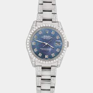 Rolex Custom Black 5.9CT Diamond Stainless Steel Datejust 116200 Automatic Men's Wristwatch 36 mm
