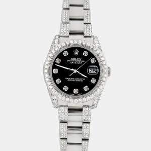 Rolex Custom Black 5.9CT Diamond Stainless Steel Datejust 116200 Automatic Men's Wristwatch 36 mm
