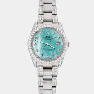 Rolex Custom Aquamarine MOP 5.9CT Diamond Stainless Steel Datejust 116200 Automatic Men's Wristwatch 36 mm