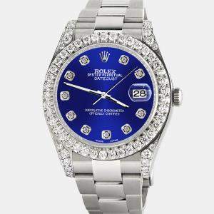 Rolex Custom Navy Blue 4.5ct Diamond Stainless Steel Datejust II 116300 Automatic Men's Wristwatch 41 mm