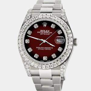 Rolex Custom Maroon Vignette 4.5ct Diamond Stainless Steel Datejust II 116300 Automatic Men's Wristwatch 41 mm
