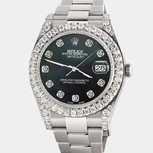 Rolex Custom Black MOP 4.5ct Diamond Stainless Steel Datejust II 116300 Automatic Men's Wristwatch 41 mm