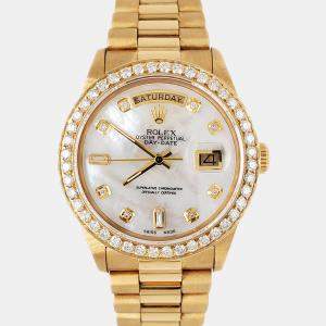 Rolex Custom White MOP 18K Yellow Gold Day Date Automatic Men's Wristwatch 36 mm