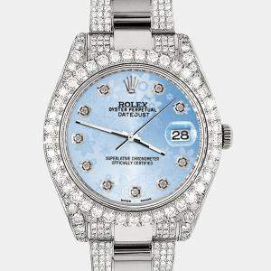 Rolex Custom Blue MOP 10.3ct Diamond Stainless Steel Datejust II 116300 Automatic Men's Wristwatch 41 mm