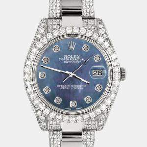 Rolex Custom Black 10.3ct Diamond Stainless Steel Datejust II 116300 Automatic Men's Wristwatch 41 mm