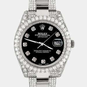 Rolex Custom Black 10.3ct Diamond Stainless Steel Datejust II 116300 Automatic Men's Wristwatch 41 mm