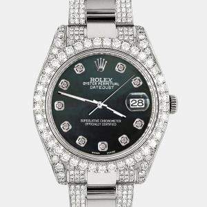 Rolex Custom Black MOP 10.3ct Diamond Stainless Steel Datejust II 116300 Automatic Men's Wristwatch 41 mm