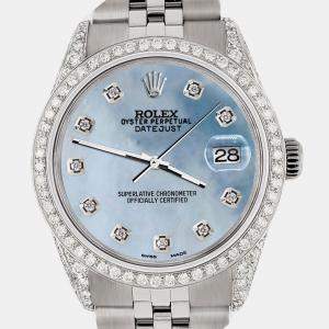 Rolex Custom Sky Blue MOP 2.85CT Diamond Stainless Steel Datejust  Automatic Men's Wristwatch 36mm