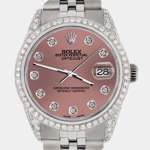 Rolex Custom Salmon 2.85CT Diamond Stainless Steel Datejust  Automatic Men's Wristwatch 36mm