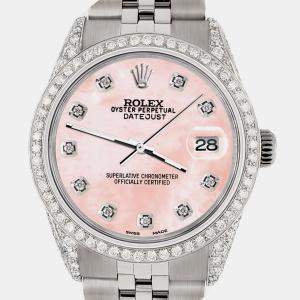 Rolex Custom Royal Pink MOP 2.85CT Diamond Stainless Steel Datejust  Automatic Men's Wristwatch 36mm